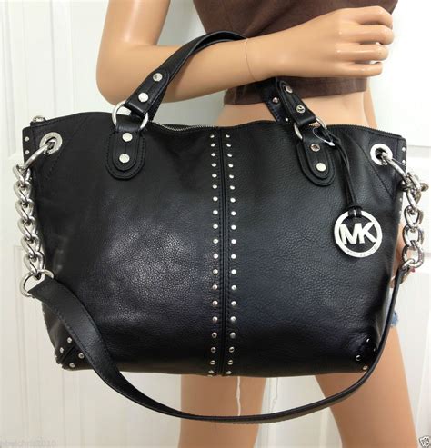 michael kors black tote with silver hardware|michael kors silver satchel handbag.